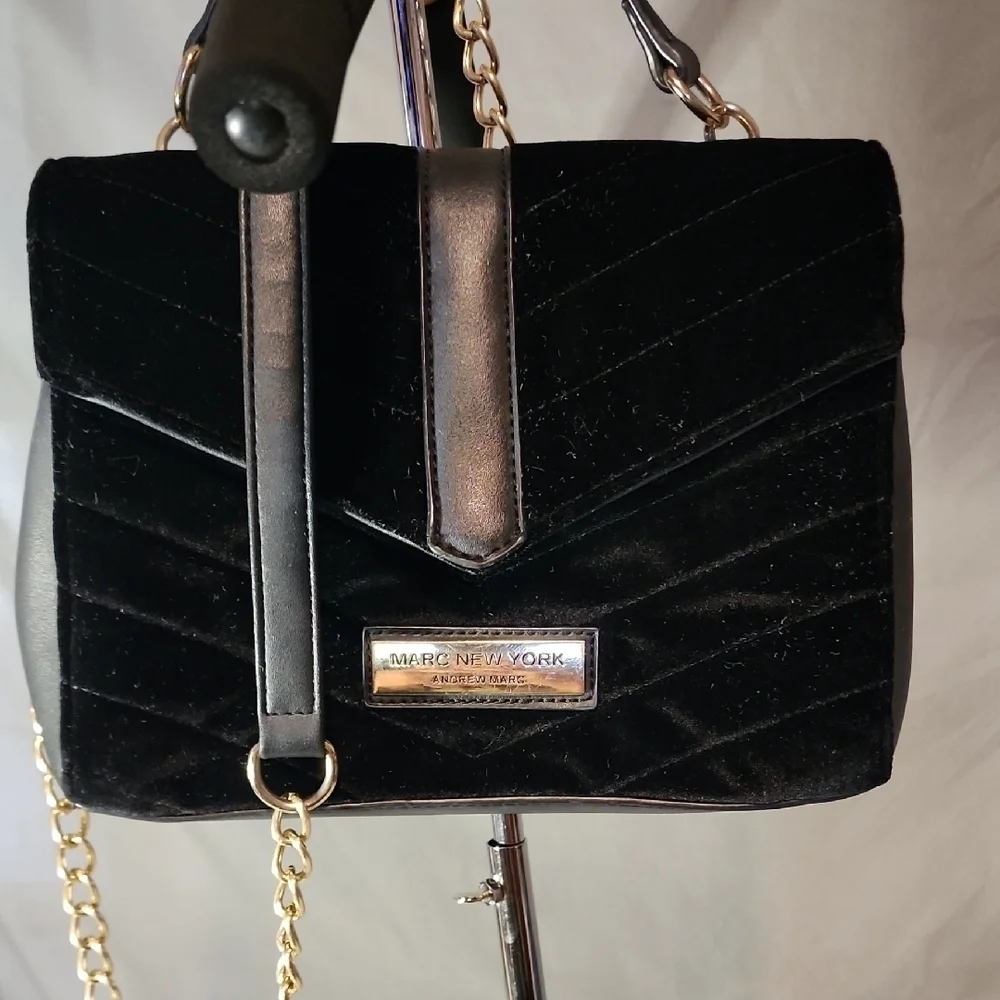Marc New York Black Velvet Shoulder Bag with Gold Chain